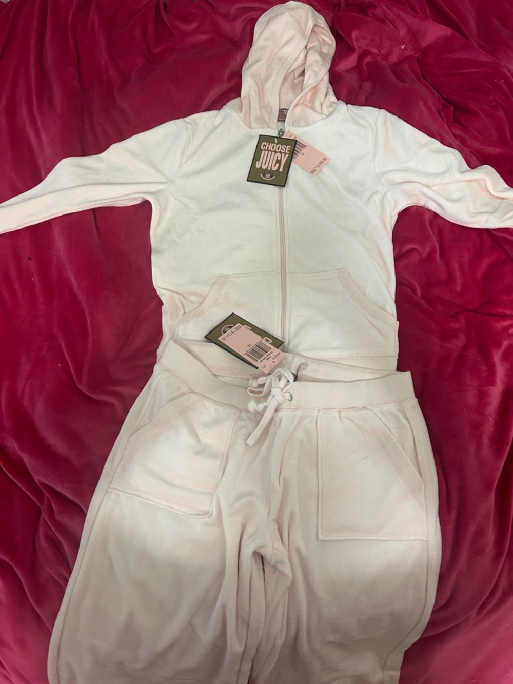 SOLD!! Juicy Couture Light Pink Logo Patch Zip Hoodie Tracksuit